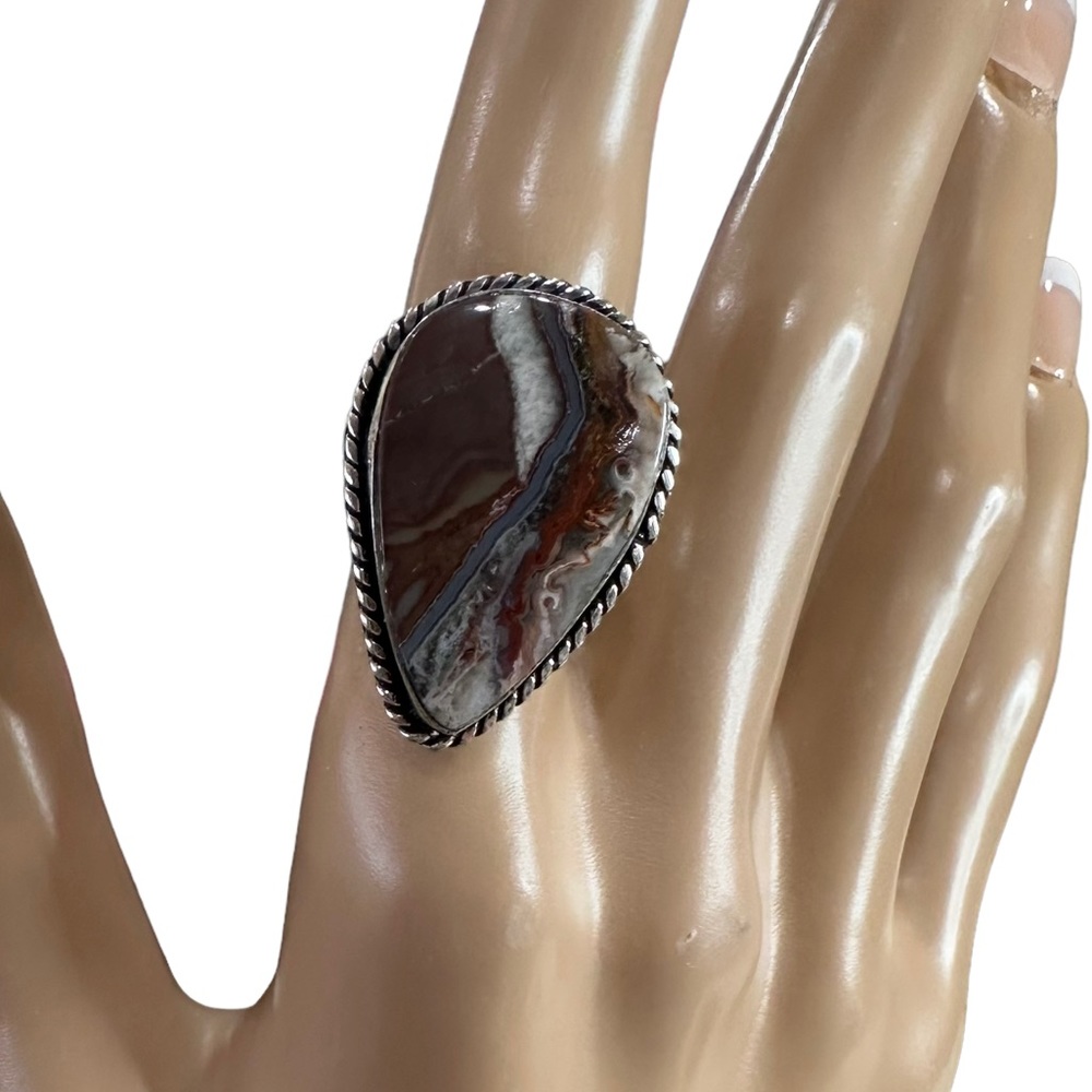 Natural gemstone ring crazy lace agate size 6 1/2 silver plated ring handcrafted